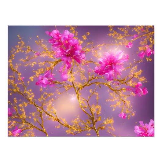 Fuchsia und Gold Florals Fotodruck (Vorne)