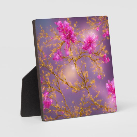 Fuchsia und Gold Florals Fotoplatte (Vorderseite)