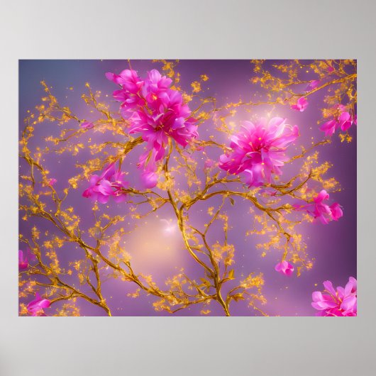 Fuchsia und Gold Florals Poster (Vorne)