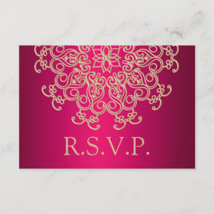 FUCHSIA UND GOLD INDIAN REPONSE RSVP CARD KARTE