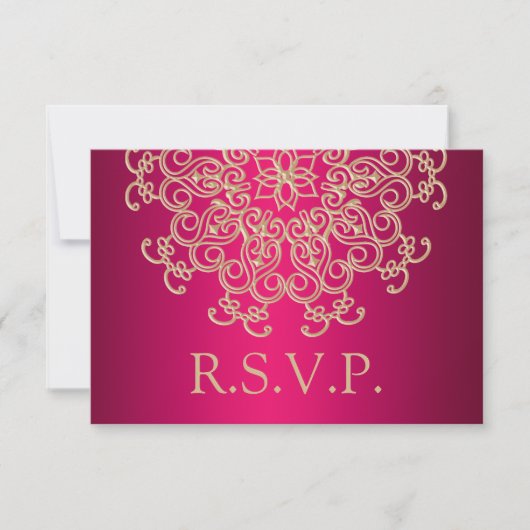 FUCHSIA UND GOLD INDIAN REPONSE RSVP CARD KARTE (Vorderseite)