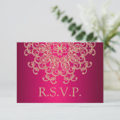 FUCHSIA UND GOLD INDIAN REPONSE RSVP CARD KARTE (Stehend Vorderseite)