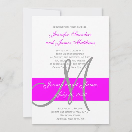 Fuchsia und Gray Modern Wedding Einladung (Rückseite)