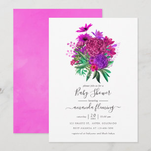 Fuchsia und lila shabby Blumen-Baby-Party Einladung