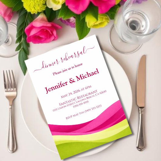 Fuchsia- und Limettengrüne Probe-Dinner Einladung