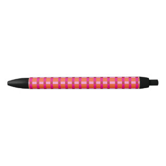 Fuchsia und Mandarine Karierter Pen Kugelschreiber