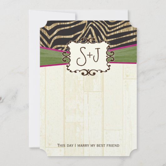 Fuchsia und Olive Barn Wood Zebra Print Wedding Einladung (Rückseite)