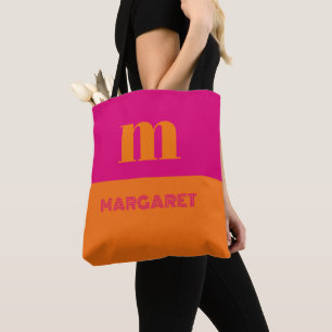Fuchsia und orange individuelle Anfangsbuchstaben Tasche