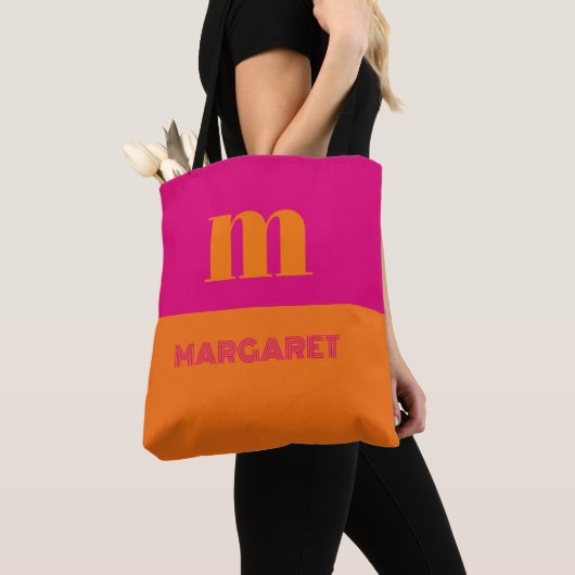 Fuchsia und orange individuelle Anfangsbuchstaben Tasche (Von Nahem)
