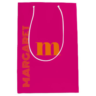 Fuchsia- und orangefarbene moderne Anfangsbuchstab Mittlere Geschenktüte
