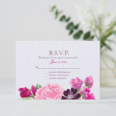 Fuchsia und Pflaume, Reaktionskarten RSVP Karte (Stehend Vorderseite)
