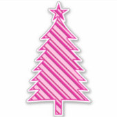 Fuchsia und Pink Candy Striped Weihnachtsbaum Aufkleber (Vorderseite)