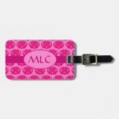 Fuchsia und rosa Art Nouveau Damask Monogramm Gepäckanhänger (Vorderseite horizontal)