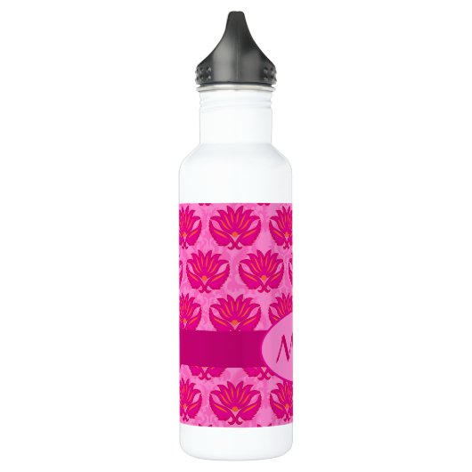 Fuchsia und rosa Art Nouveau Damask Monogramm Trinkflasche (Links)