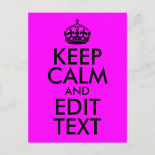 Fuchsia und Schwarz Keep Calm und Text bearbeiten Postkarte