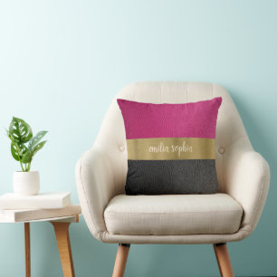 Fuchsia und Schwarze Personalisierte Kissen
