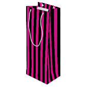 Fuchsia und schwarze Süßigkeiten Geschenktüte Für Weinflaschen (Rückseite Schrägansicht)