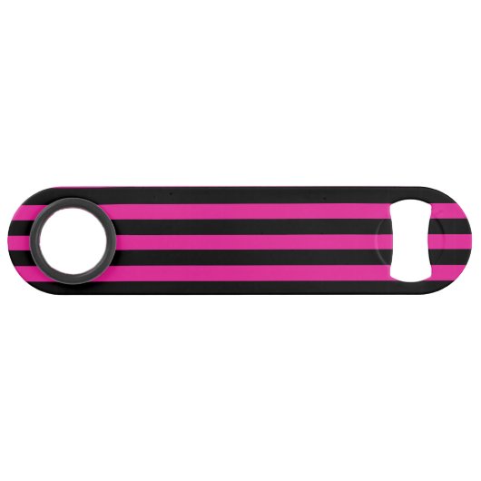 Fuchsia und schwarze Süßigkeiten Speed Flaschenöffner (Rückseite Horizontal)