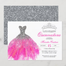 Fuchsia und Silver Glitzer Glam Gown Quinceñera
