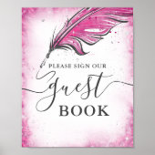 Fuchsia und Silver Guest Book Tabletop-Zeichen Poster (Vorne)