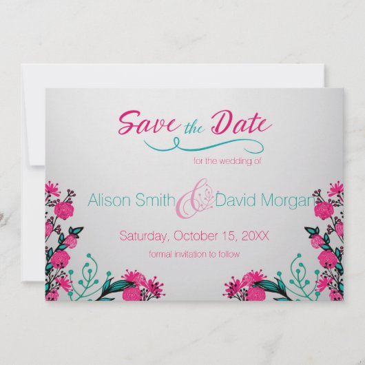 Fuchsia und Türkis Hochzeit Merken Sie das Datum Save The Date (Vorderseite)