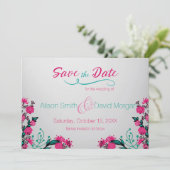 Fuchsia und Türkis Hochzeit Merken Sie das Datum Save The Date (Stehend Vorderseite)