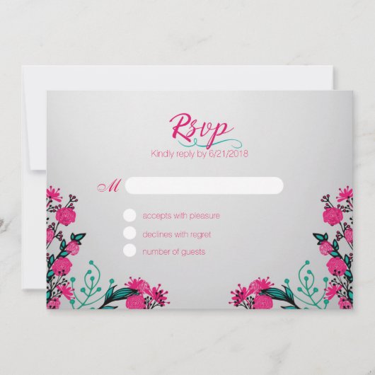 Fuchsia und Turquoise Wedding Rsvp Einladung (Vorderseite)