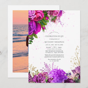 Fuchsia- und violette florale Feier-des-Lebens-Ein Einladung