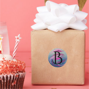 Fuchsia und weich rosa Pinselstriche B Monogramm Runder Aufkleber