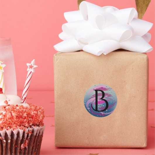 Fuchsia und weich rosa Pinselstriche B Monogramm Runder Aufkleber (Party)