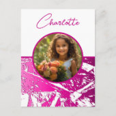 Fuchsia und White Custom Foto mit Name Postkarte (Vorderseite)