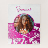 Fuchsia und White Custom Foto mit Name Puzzle (Vertikal)