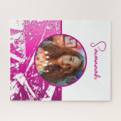 Fuchsia und White Custom Foto mit Name Puzzle (Horizontal)