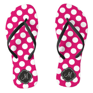 Fuchsia und White Polka Punkte mit Monogramm Badesandalen