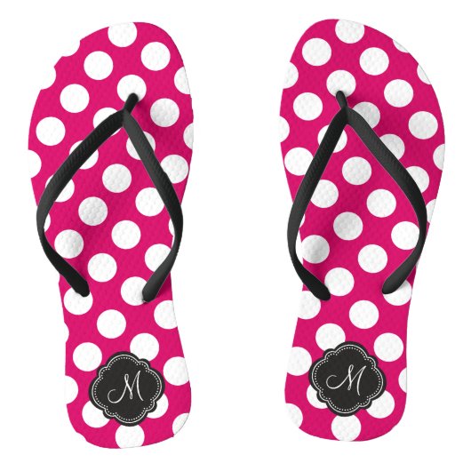 Fuchsia und White Polka Punkte mit Monogramm Badesandalen (Fußbett)
