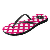 Fuchsia und White Polka Punkte mit Monogramm Badesandalen (Schrägansicht)