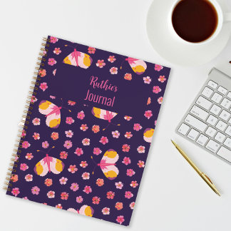 Fuchsia und Yellow Butterfly Personalisiert Journa Notizblock