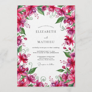 Fuchsia Üppige Botanische Hochzeit Einladung