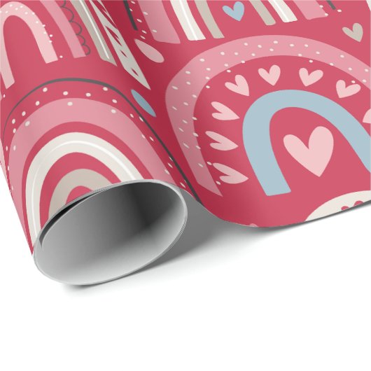 Fuchsia Valentinstag Rainbow Geschenkpapier (Rolleneckpunkt)