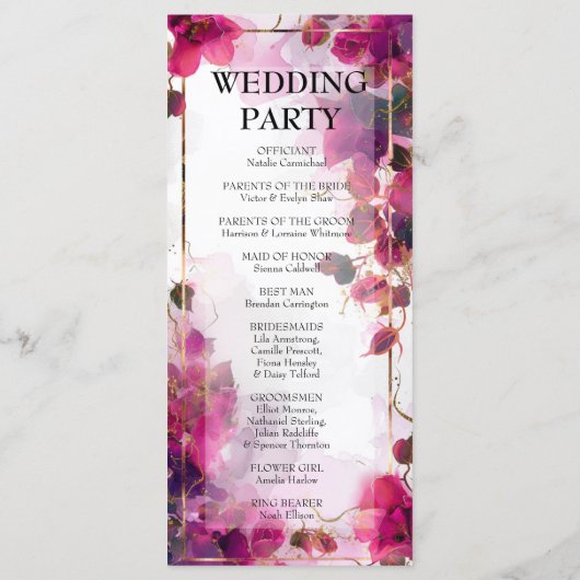 Fuchsia Verzauberung: Hochzeitsprogramm für Wasser Programm (Rückseite)