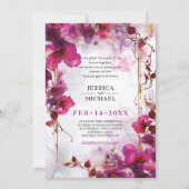 Fuchsia-Verzauberung: Wasserfarbenhochzeit Einladung (Vorderseite)