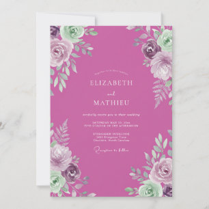 Fuchsia Verzierte Botanische Hochzeit Einladung