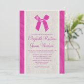 Fuchsia Vintag Bow & Linen Wedding Einladungen (Stehend Vorderseite)