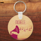 Fuchsia Vintag Gramophon Schlüsselanhänger (Vorderseite)