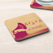 Fuchsia Vintag Gramophon Untersetzer Set (Linke Seite)