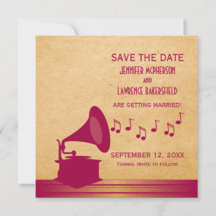 Fuchsia Vintage Grammophon Save-the-Date-Einladung Einladung