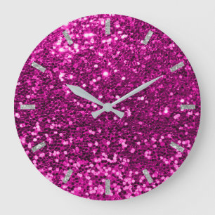 Fuchsia Vivid Hell Rosa Glitzer Silbergrau Große Wanduhr