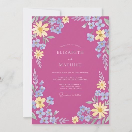 Fuchsia Vivid Meadow Hochzeit Einladung (Vorderseite)