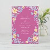 Fuchsia Vivid Meadow Hochzeit Einladung (Stehend Vorderseite)