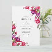 Fuchsia-Wasserfarben-Blütenhochzeit Einladung (Stehend Vorderseite)
